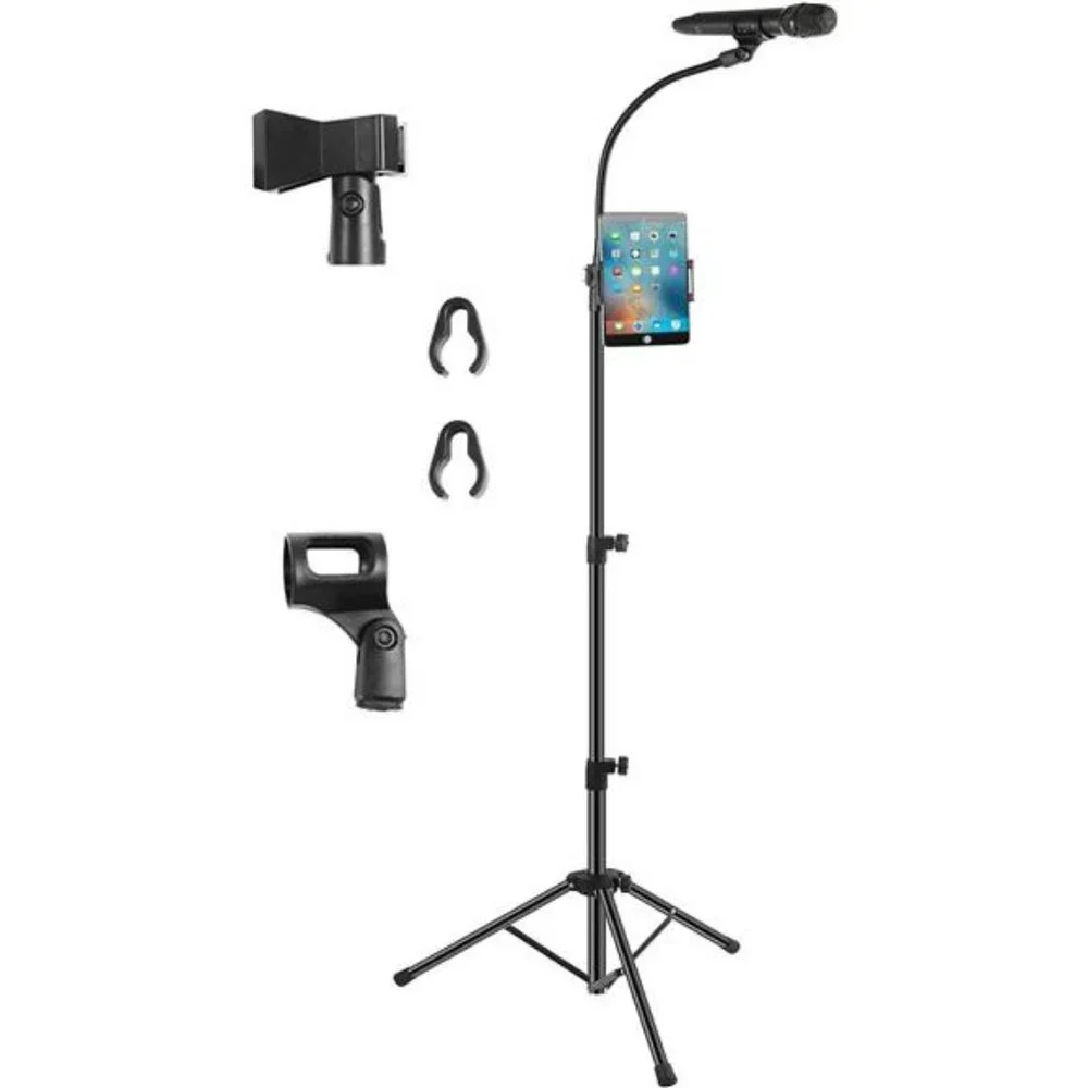 Microphone Stand Portable Mic Stand with Phone Holder ,Detachable Gooseneck Mic